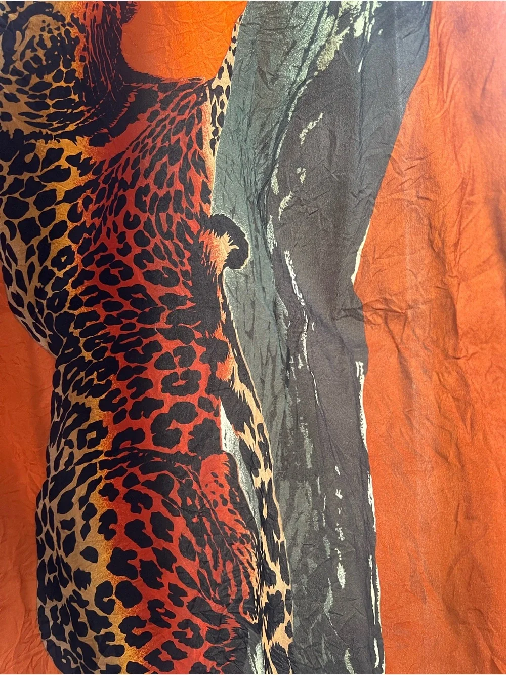 Vintage Gant Gaither Leopard Prin Scarf with Orange & Black Colorblocks